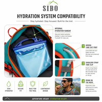 Sac à dos d'hydratation pour le sport, la randonnée et le cyclisme, avec poche à eau et clip pour casque, personnalisable avec logo Sibo Factory.