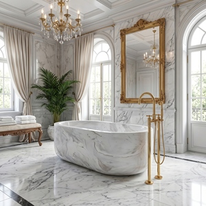 อ่างอาบน้ำรูปวงรีสั่งทำพิเศษสุดหรูหราทันสมัย สีขาวลายเกล็ดหิมะแบบสแตทูอเรีย สำหรับแช่ตัวในห้องน้ำ วิลล่า โรงแรม บ้านพักอาศัย - Product Image 5