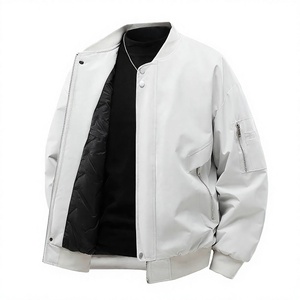 <b>Men's</b> <b>White</b> Coated Streetwear <b>Jacket</b> Stand Collar Zipper Windproof Casual Autumn Wear Loose Fit Solid Color Cotton Lining - Product Image 1