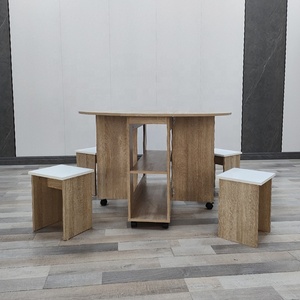 Table et chaise pliantes créatives Table basse ronde contemporaine en bois Table basse double pour salon - Product Image 6