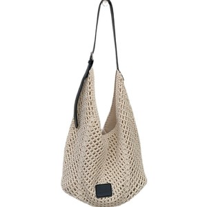Bolso Tote Tejido Calado de Algodón y Lino Suave con Forma de Cubo y Cierre Magnético para Atuendos Diarios Verano 2025 - Product Image 5