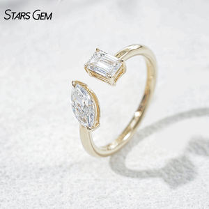 แหวนทองคำแท้ 10K ชุบโรเดียม StarsGem ประดับเพชรแล็บโกรว์ 1.0 กะรัต สี E ความสะอาด VS รูปทรงเอเมอรัลด์ แบบ Toi Et Moi ปรับขนาดได้ - Product Image 1