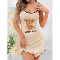 Robe d'été à bretelles pour femme, pyjama confortable pour la maison, ODM, chemises de nuit imprimées de dessins animés amusants et mignons, petit ours