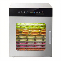 10-bakjes huishoudelijke/commerciële touchscreen voedseldroger, rechtstreekse levering vanuit de fabriek, voor groenten, fruit en vlees.