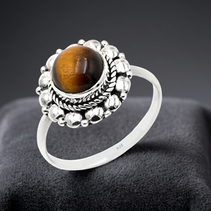 Anillo hecho a mano de Plata de Ley 925, forma redonda Unisex, piedra preciosa de ojo de tigre Natural, precio de fabricante, joyería fina al por mayor - Product Image 1