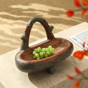 Corbeille rustique en bois avec poignée en branche d'arbre, plateau multifonction écologique, décoratif, effet grain de bois vintage, bol de <span class=keywords><strong>rangement</strong></span> pour fruits, pour la maison - Product Image 3