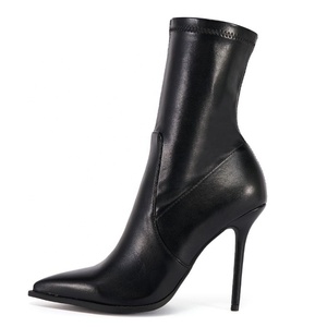 Solid Sexy Side Zipper Slim Heels Women Pointy Toe Ankle <b>Boots</b> High-Heeled Stiletto Shoes Stretchy Short - Product Image 2