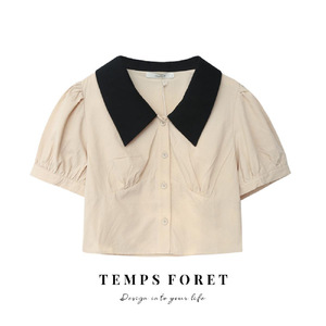 MOTE-AC210 Tops for Women 2022 Summer Bm Style Short Style Short Navel Puff Sleeve <strong>Polo</strong> Collar Shirt Women's <strong>Sweet</strong> Top - Product Image 6