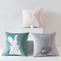 Housse de coussin en velours brodée avec applique lapin, taie d'oreiller décorative pour Pâques, pour canapé, chambre d'enfant, hôtel