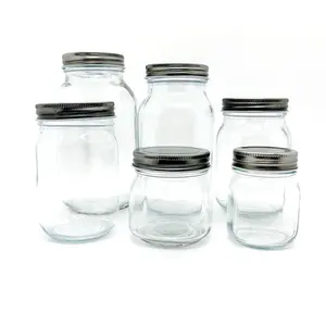 Recyclebare Glazen Mayo Pot 4 Oz 8Oz 12 Oz 16 Oz 32 Oz Gallon Glazen Pot Met Metalen Deksel Brede Mond Inblikken Jam Pot