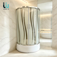 Cabine de douche Twowinco avec verre de sécurité trempé à motifs décoratifs et plateau surélevé, profilé en aluminium réglable