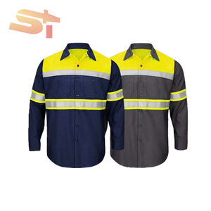 Abbigliamento da lavoro professionale in cotone a manica corta stile camicia ad alta visibilità strisce riflettenti traspiranti resistenti per il giorno - Product Image 1