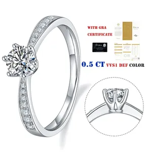 Luz Jóias Moda 925 Sterling Silver 5mm Moissanite Solitaire Diamante Moissanite Anel Anéis Vintage Bijoux Womens