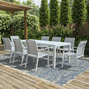Wholesale Aluminum Traditional Design Hotel Use Garden <b>Patio</b> Outdoor Dining Table Chair Set 9-Piece Rectangle Dinner Table - Product Image 1