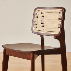 Chaise en rotin avec dossier en bois massif, noyer noir, chaise de salle à manger moderne minimaliste - Product Image 4