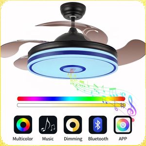 Ventilador de techo RGB con luz LED de 36W DC, altavoz, 3 tonalidades con memoria, aspas retráctiles, 6 velocidades, control remoto - Product Image 4