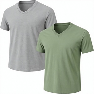 T-shirts pour hommes à col en V, manches courtes, couleur unie, coupe classique, style décontracté, en turquoise, marine, gris, rouge, noir, personnalisables en plus de plusieurs couleurs - Product Image 1