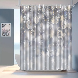 Cortina de Ducha de Poliéster con Diseño de Copos de Nieve Rojos Brillantes, Cortina de Baño con Impresión Digital, Impermeable, Impresión Personalizada, Venta al por Mayor, Moderna - Product Image 3