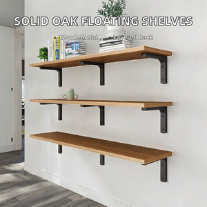 Rustic Wood Wall <b>Shelf</b> 100x60cm Single Tier Iron Bracket Mounted <b>Storage</b> Tray for Living Room Wall <b>Shelf</b> - Product Image 2