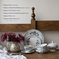 Service de vaisselle vintage en porcelaine bleue à motif végétal, assiettes rondes rétro à fleurs, compatibles micro-ondes, pour mariage et maison