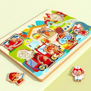 Nouvel Arrivage : Puzzle en Bois à Chevilles pour Bébé, Ludique et Éducatif Précoce, Thèmes : Circulation, Espace, Animaux - Product Image 2