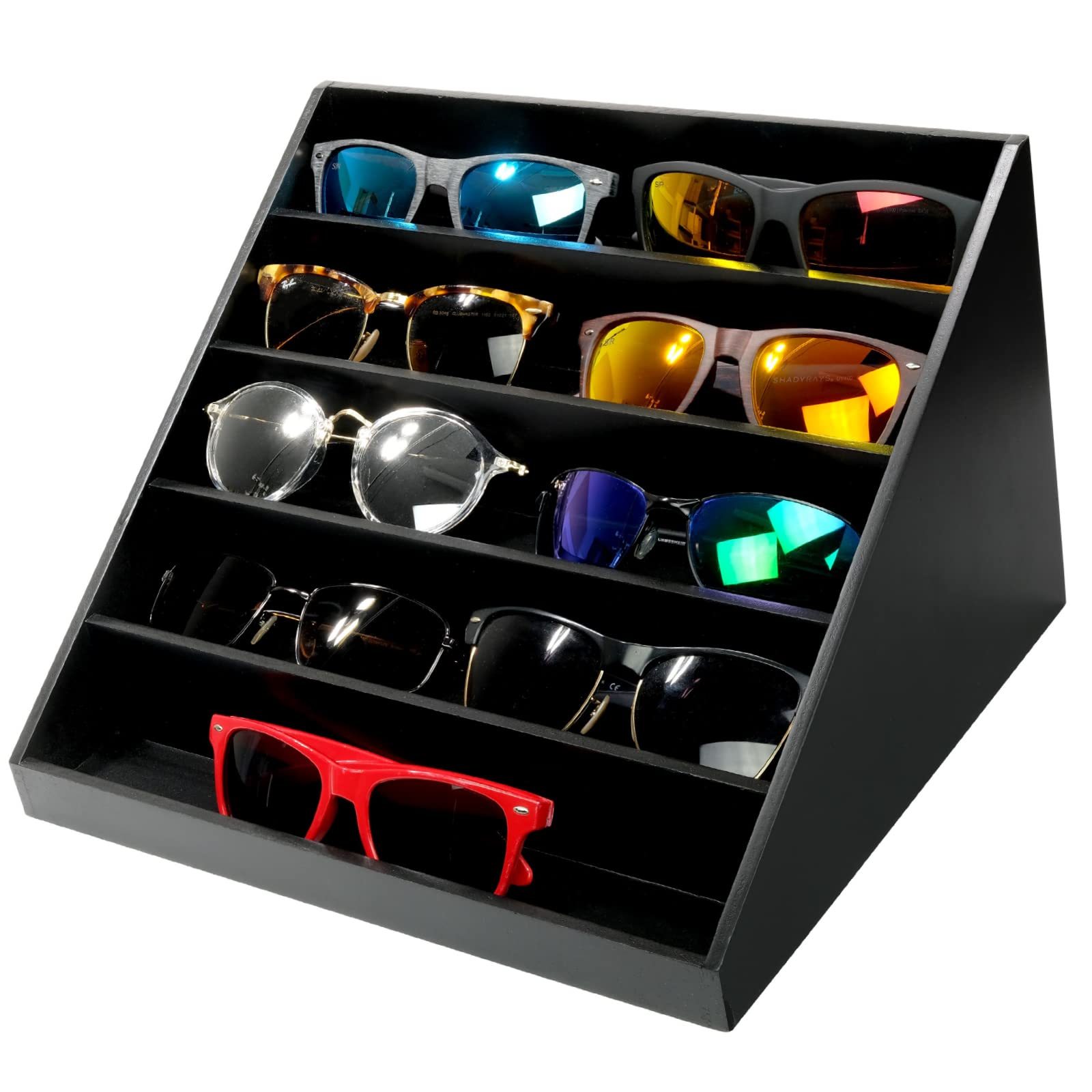 Présentoir Organisateur De Lunettes De Soleil Et Lunettes - Support Multicouches Élégant - Jusqu'à 10 Paires - Noir Mat ABS