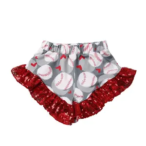 Yaz Toddler kız külot yenidoğan bebek tenis topu baskı Sequins Ruffles Mini şort Bummies çocuklar için