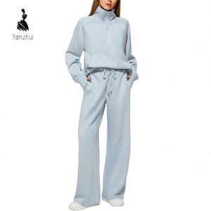 Yanzhui Otoño Invierno 2026 Conjunto de Dos Piezas Casual de Moda, Sudadera Oversize con Cremallera de Algodón y Pantalones Deportivos de Pierna Ancha para Uso Diario - Product Image 6