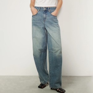 ג'ינס בגזרה רחבה עם פאנלים בשני צבעים אופנתיים לנשים, מותן גבוה, גזרה רפויה, טלאים, פרט ברכיים, מכנסיים גדולים במיוחד, לבוש רחוב - Product Image 1