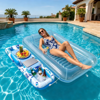Piscine gonflable portable et lit flottant avec seau à glace intégré, transat de bain de soleil en PVC pour fête au bord du lac/à la plage
