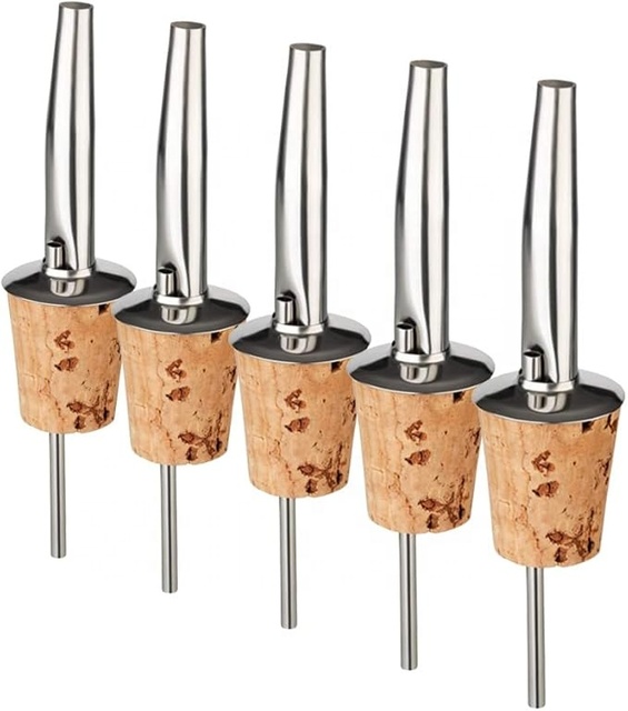 Bottle Pourers Spout with Cork Stopper for Vinegar, Oils & Spirits and Liquors - With Beveled End for Perfect Dosage Pourer