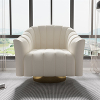 Fauteuil pivotant moderne en tissu velours avec structure en acier inoxydable doré pour salon