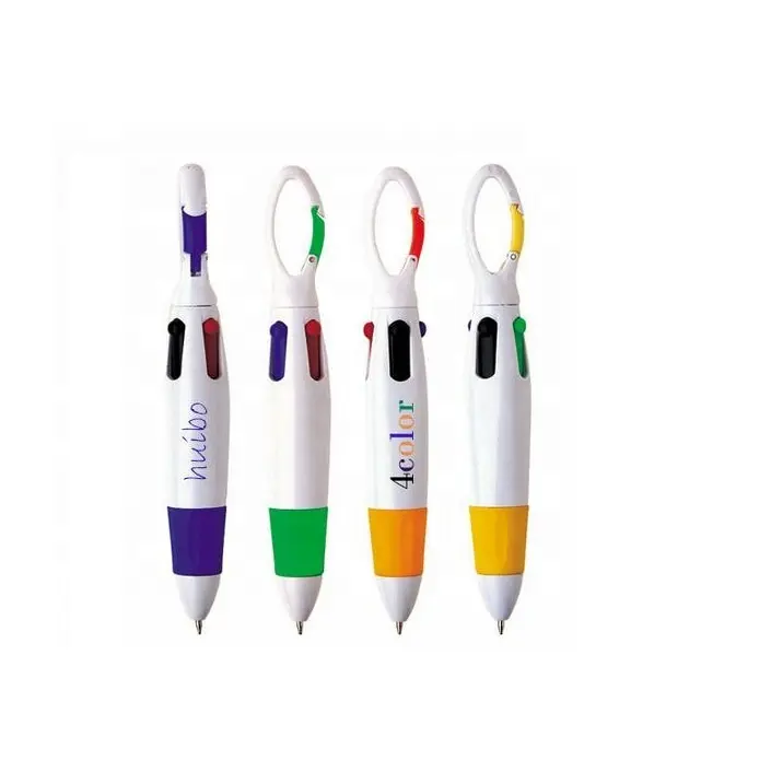 Caneta mosquetão, caneta impressa personalizada logotipo 4 cores caneta de recarga com gancho