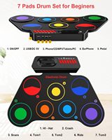 Batterie électronique portable AiJoy pour enfants - 7 pads, haut-parleur intégré, conception enroulable, mode casque, morceaux de démonstration - Cadeau de Noël pour