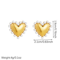 Anting Hati Berlapis Emas Stainless Steel, Anting Stud Berlapis Mutiara Vintage Prancis, Perhiasan Telinga Wanita Mewah Retro