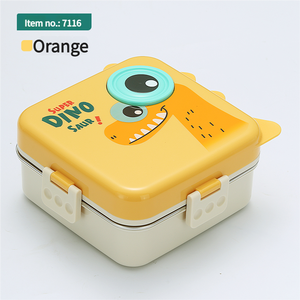 صندوق غداء للأطفال بتصميم كرتوني بثلاثة أقسام، صندوق غداء من الفولاذ المقاوم للصدأ 304 سعة 1120 مل + 70 مل، صندوق غداء للأطفال بثلاث شبكات مع وعاء للصلصة - Product Image 5