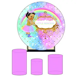 Kids Birthday Party Decoration Stands Aluminum Frame Tesion Fabric Baby Shower Round Wedding Backdrop Stand