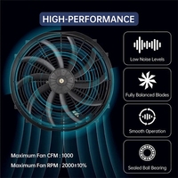 Ventilateur de refroidissement électrique universel 12V 120W de 16 pouces, fin, à aspiration et poussée, pour radiateur, kit de montage noir, haute performance 2000 tr/min