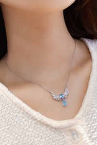 S925 Bạc Nuôi Cấy Thanh Lịch Aquamarine Cánh Mặt Dây Chuyền Vòng Cổ Đồ Trang Sức Mỹ Mảnh - Product Image 5