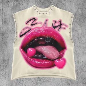 Camiseta sin Mangas Personalizada OEM para Hombre, de Alta Calidad, 100% Algodón, Estilo Vintage con Pedrería, Estampado Urbano, Cuello Redondo, Talla Grande - Product Image 1