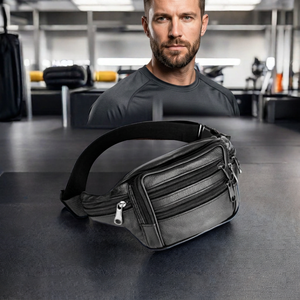 กระเป๋าคาดเอวหนัง PU แบบ unisex พร้อมซิปปิด กระเป๋าอุปกรณ์เสริมสำหรับเดินทางสำหรับผู้ชาย ลายด้ายเย็บ ทำจากวัสดุ PU - Product Image 3