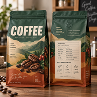 Sacs à café à fond plat imprimés sur mesure avec valve, fermeture éclair refermable, barrière élevée, en aluminium alimentaire, sachets d'emballage de qualité alimentaire
