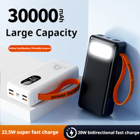 Batterie externe multi-ports 30000mAh  charge rapide quatre sorties USB-C USB avec affichage numérique à lanière lumineuse LED