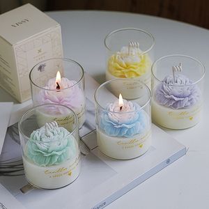 زهرة زهور فاخرة شمع الصويا هدية عيد الحب جرة زجاجية زهرة الفاوانيا زخرفة العطر العطرية حسب الطلب - Product Image 1