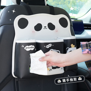 Panda Car <b>Storage</b> Bag Rear <b>Seat</b> Hanging Waterproof Leather Organizer With Trash Can For Car Interior - Product Image 2