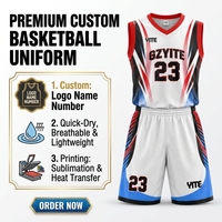Set Jersey Basket Custom 100% Polyester Putih Merah Biru, Mesh Bernapas, Sublimasi, Proteksi UV, Menyerap Keringat, untuk Tim