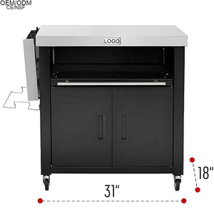 Xe đẩy bếp ngoài trời bằng kim loại bền chắc, bàn phụ gấp gọn, mặt bàn bằng thép không gỉ, đồ nội thất ngoài trời di động, dùng làm bếp nướng - Product Image 3