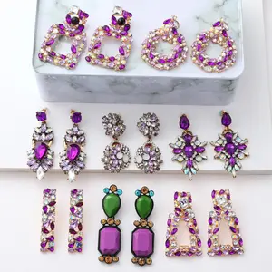 Classic Design Luxurious Elegant Full Diamond Crystal Metal Gold Plated Wedding Earrings