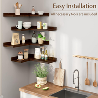 Étagère murale d'angle en bois rustique en forme de L à 4 niveaux pour la cuisine et la salle de bain, décoration murale