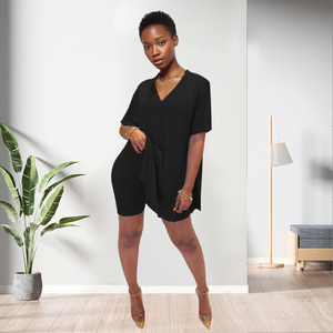 จั๊มสูทผู้หญิงคอวีสีพื้นเสื้อทรงหลวมแฟชั่น - Product Image 4